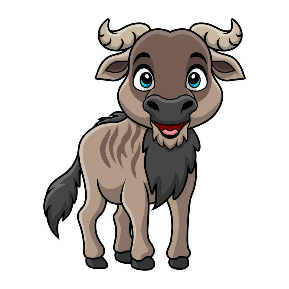 Cute wildebeest cartoon on white background vector