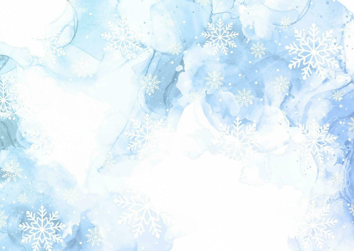 Hand painted watercolour background with Christmas falling snowflakes design vector