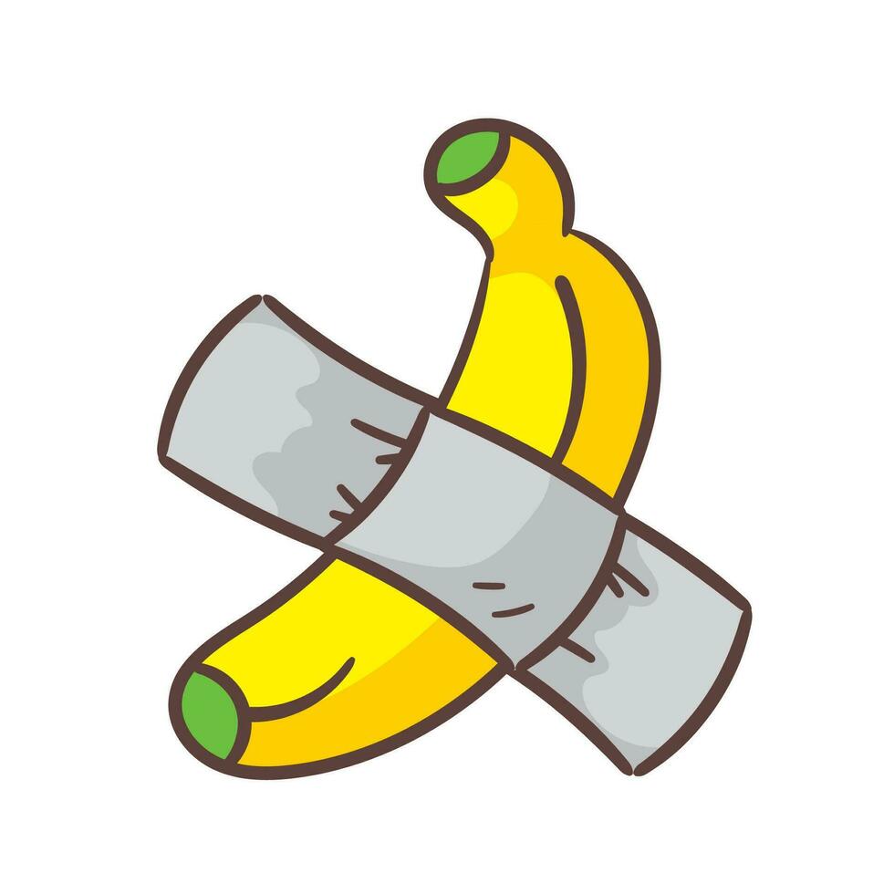 Banana art with duct tape on the wall cartoon vector illustration. Fruit and food concept design Flat style. isolated white background. Clip art icon design.