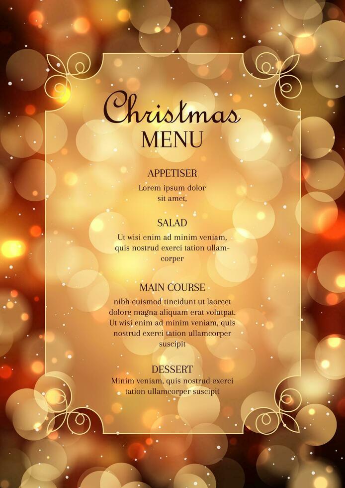 elegant Christmas menu with bokeh lights design vector
