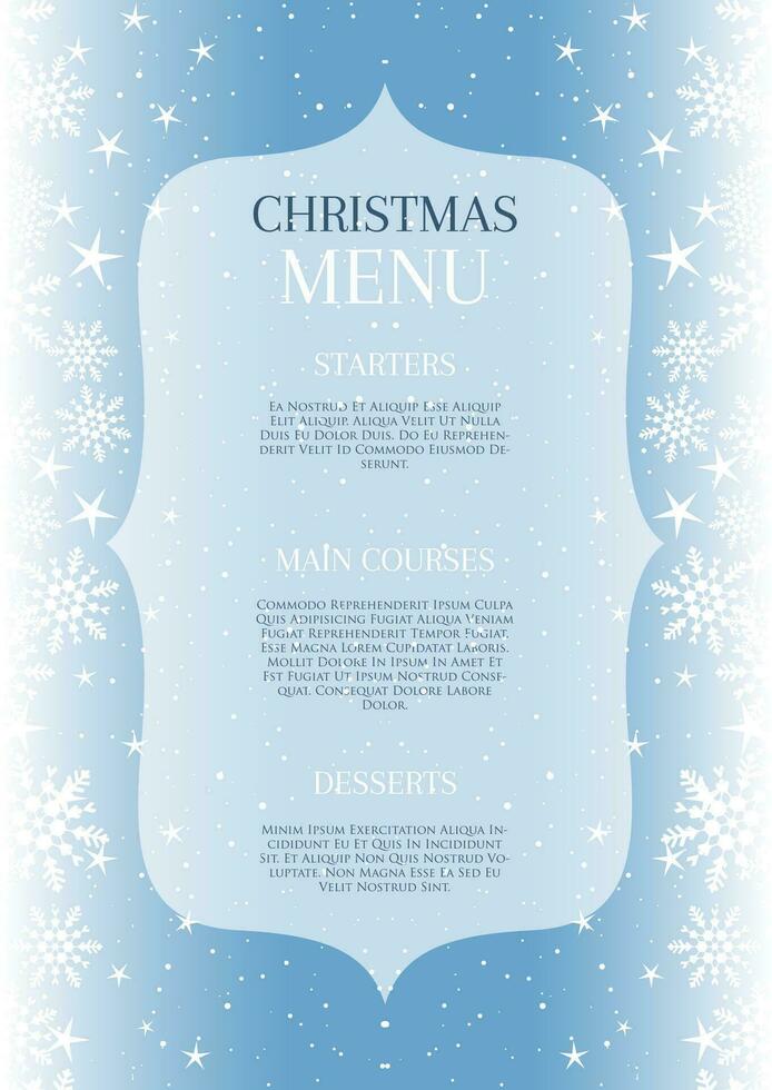 Christmas menu design with snowflake and stars border vector
