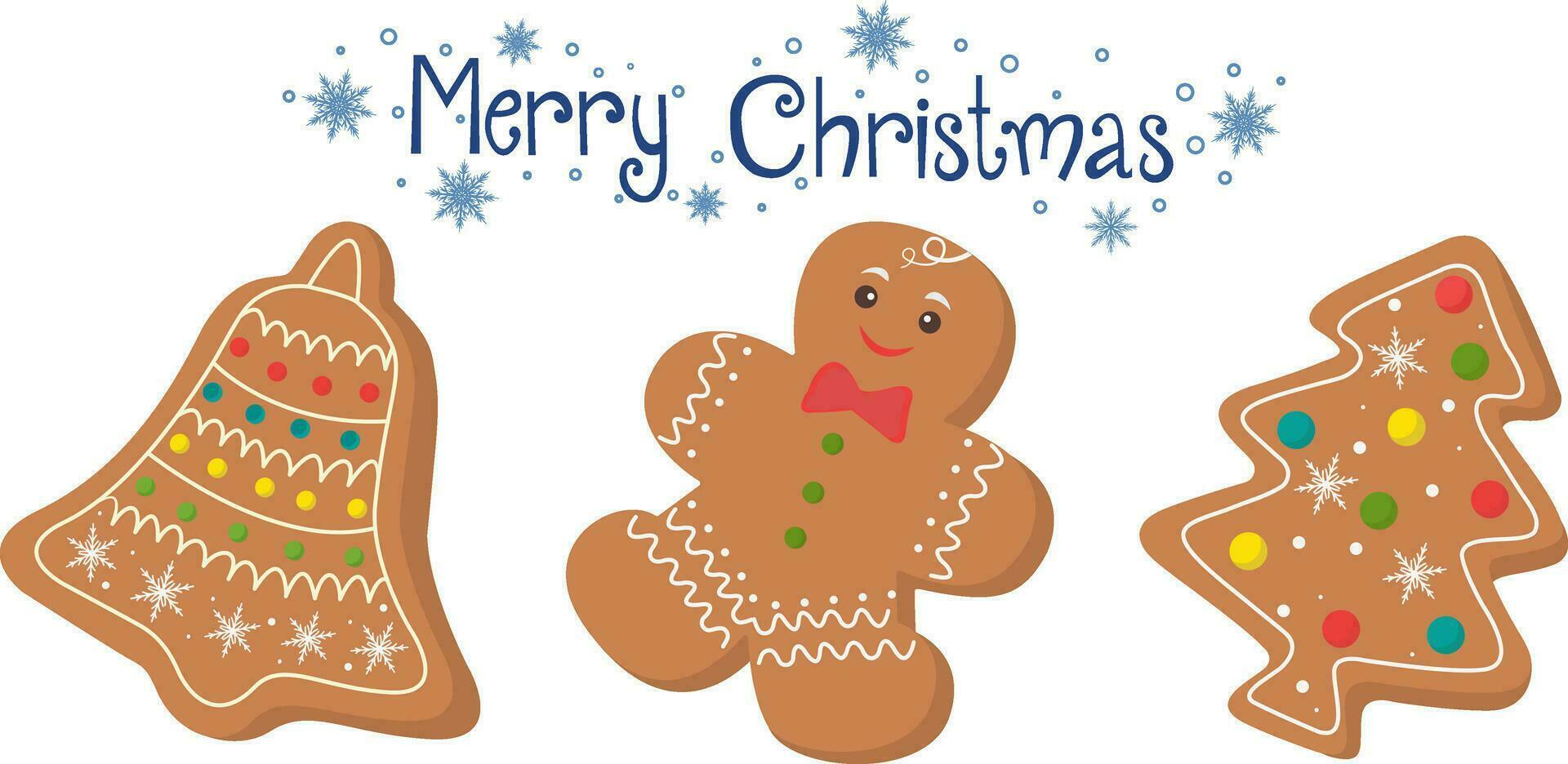 Navidad pan de jengibre. invierno fiesta dulces en el formar de un campana, un pan de jengibre hombre y un Navidad árbol. dibujos animados vector ilustración
