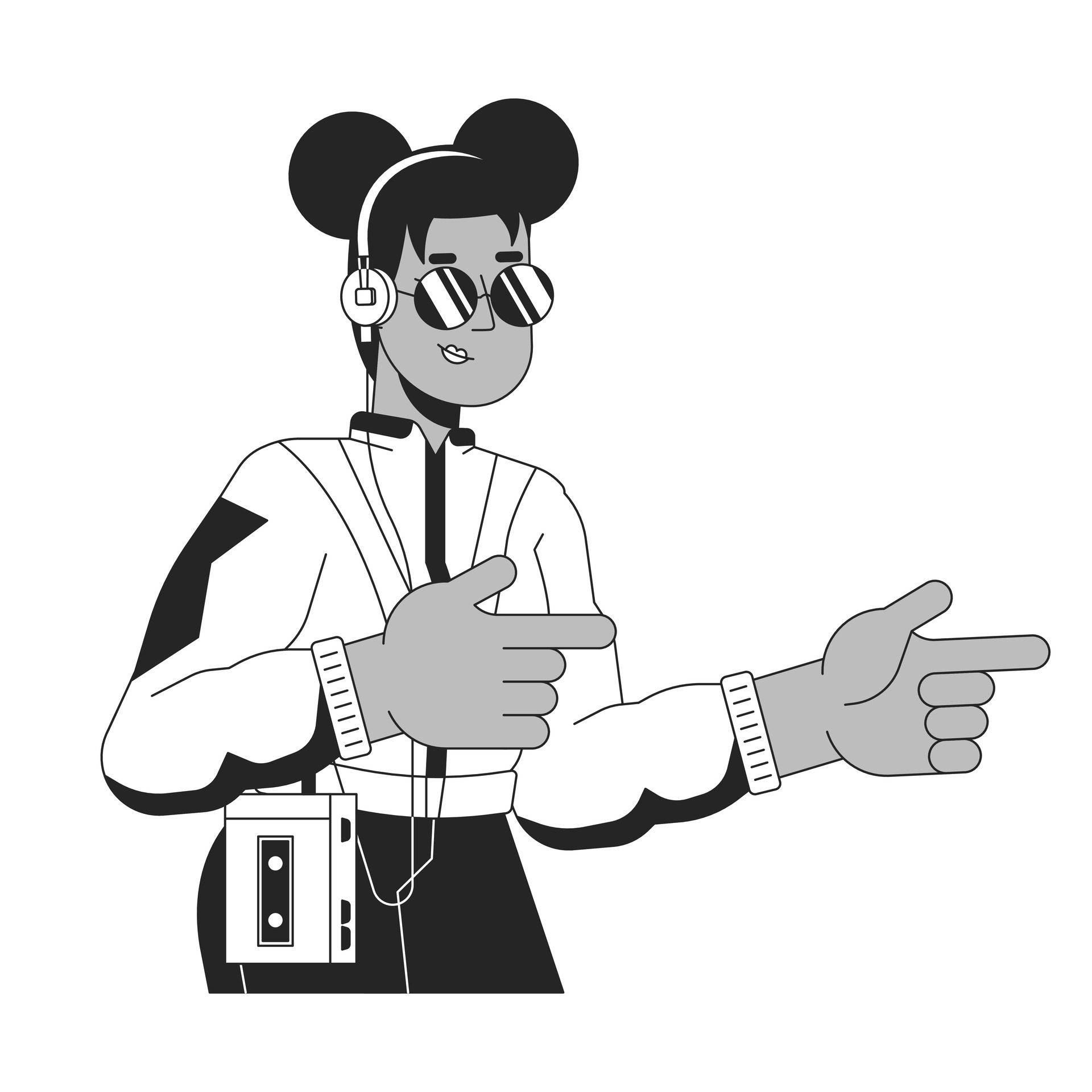 African american girl 90s fingers pointing cool black and white 2D line