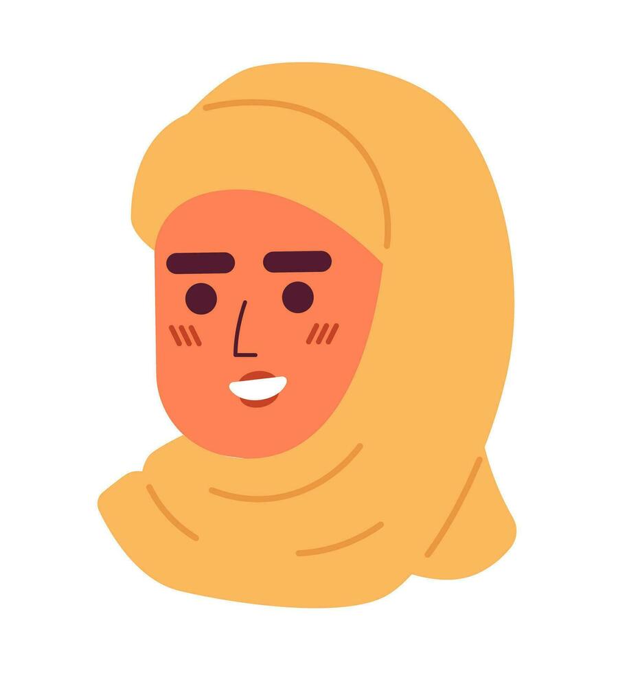 Smiling caucasian woman wearing hijab 2D vector avatar illustration. Islamic veiled female cartoon character face portrait. Headscarf girl flat color user profile image isolated on white background