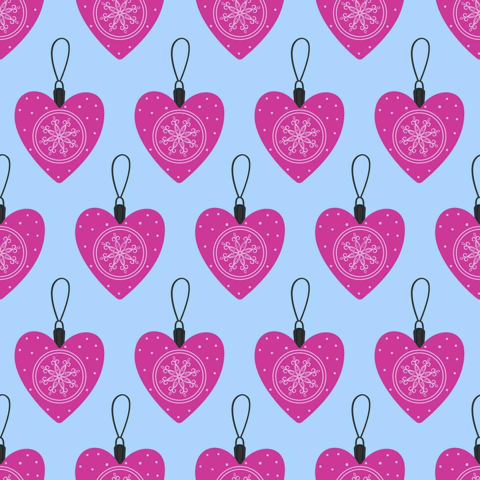 Christmas toys in the shape of a heart. Christmas seamless pattern with toys. Christmas toys for the Christmas tree. Vector illustration