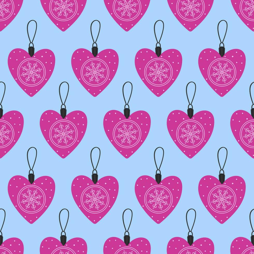 Christmas toys in the shape of a heart. Christmas seamless pattern with toys. Christmas toys for the Christmas tree. Vector illustration