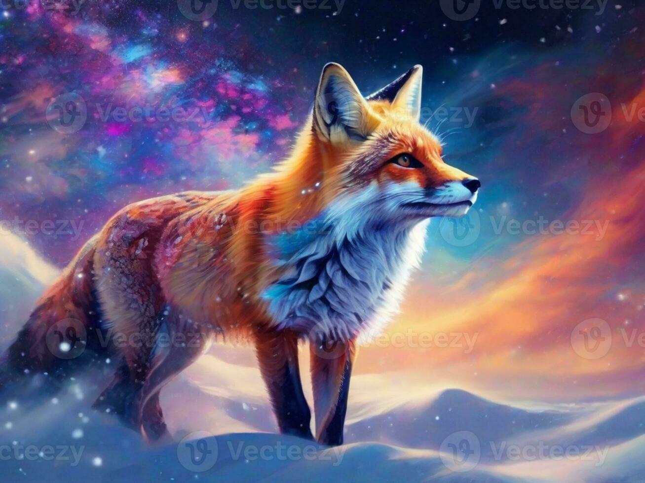 AI Generated portrait of cosmic fire nine tail fox, dynamic posture, realistic texture detailing, unrealistic, natural vibrant lighting photo