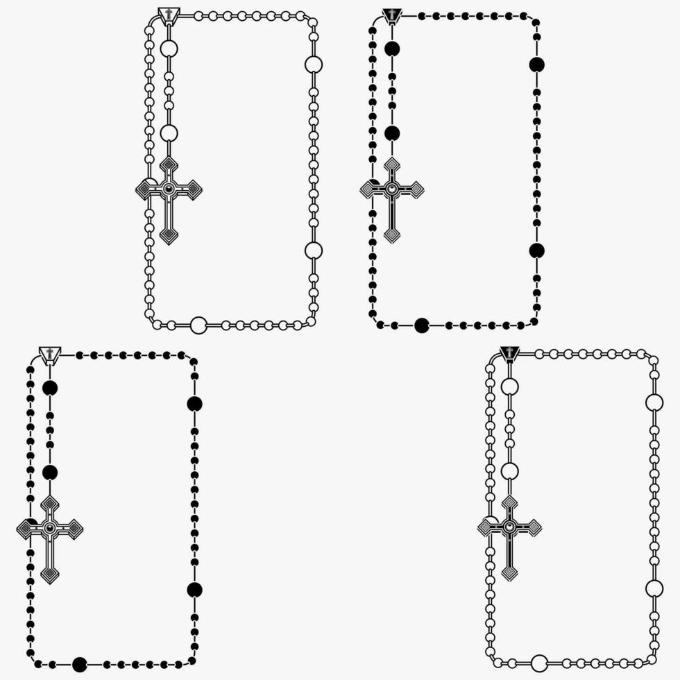 Vector design of frame for photography with Catholic rosary, rosary with Christian cross with square shape, symbol of the Catholic religion