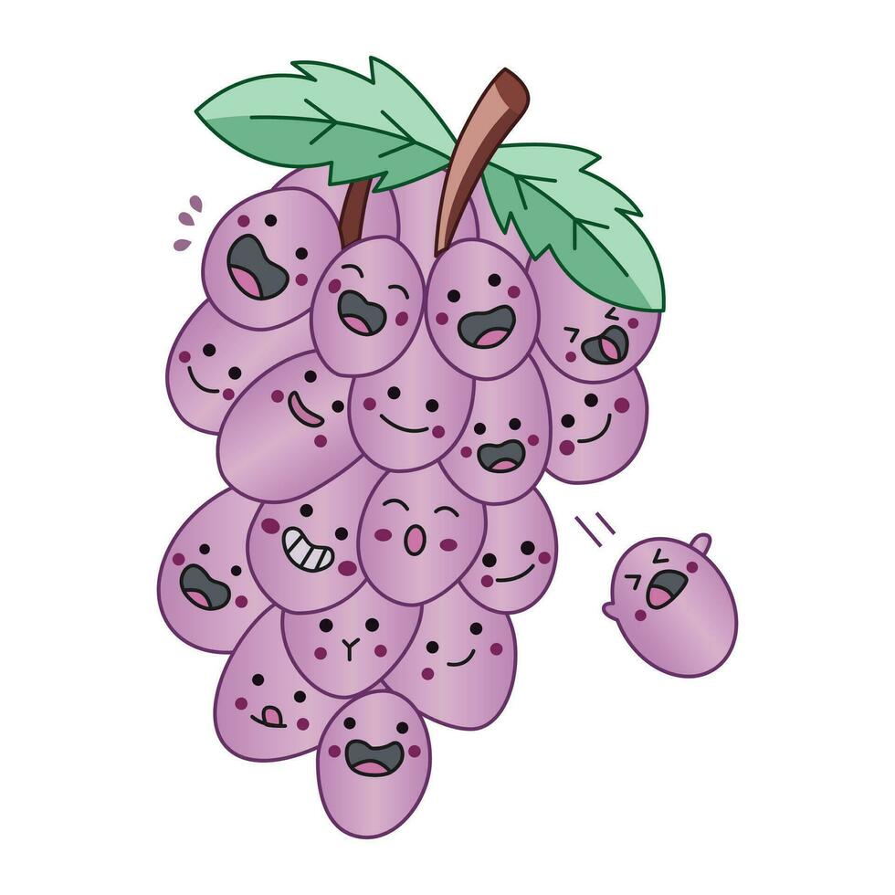 vector ilustración de linda kawaii uvas