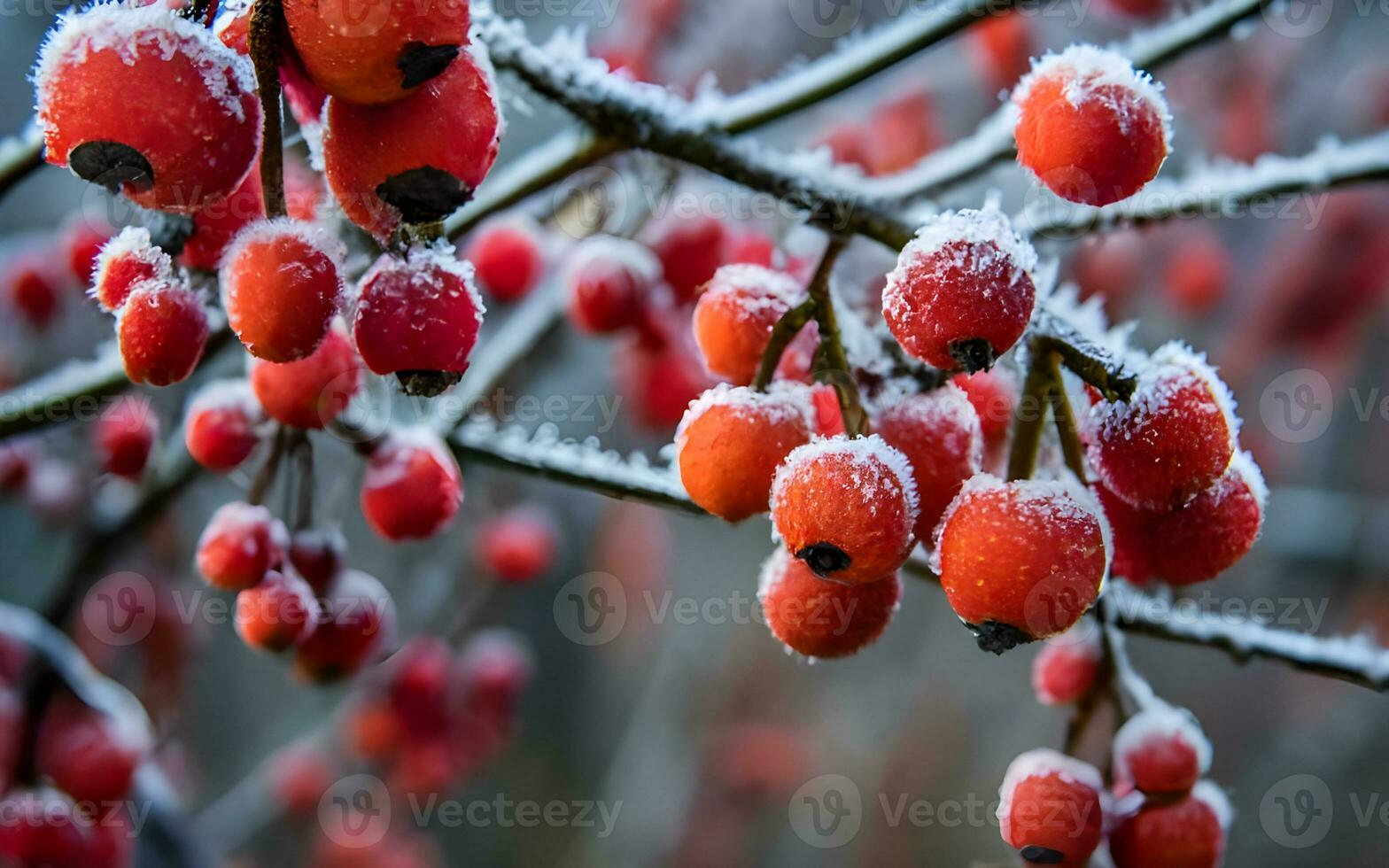 AI generated Winter's Kiss, Enchanting Frost Blanket on Morning Berries photo