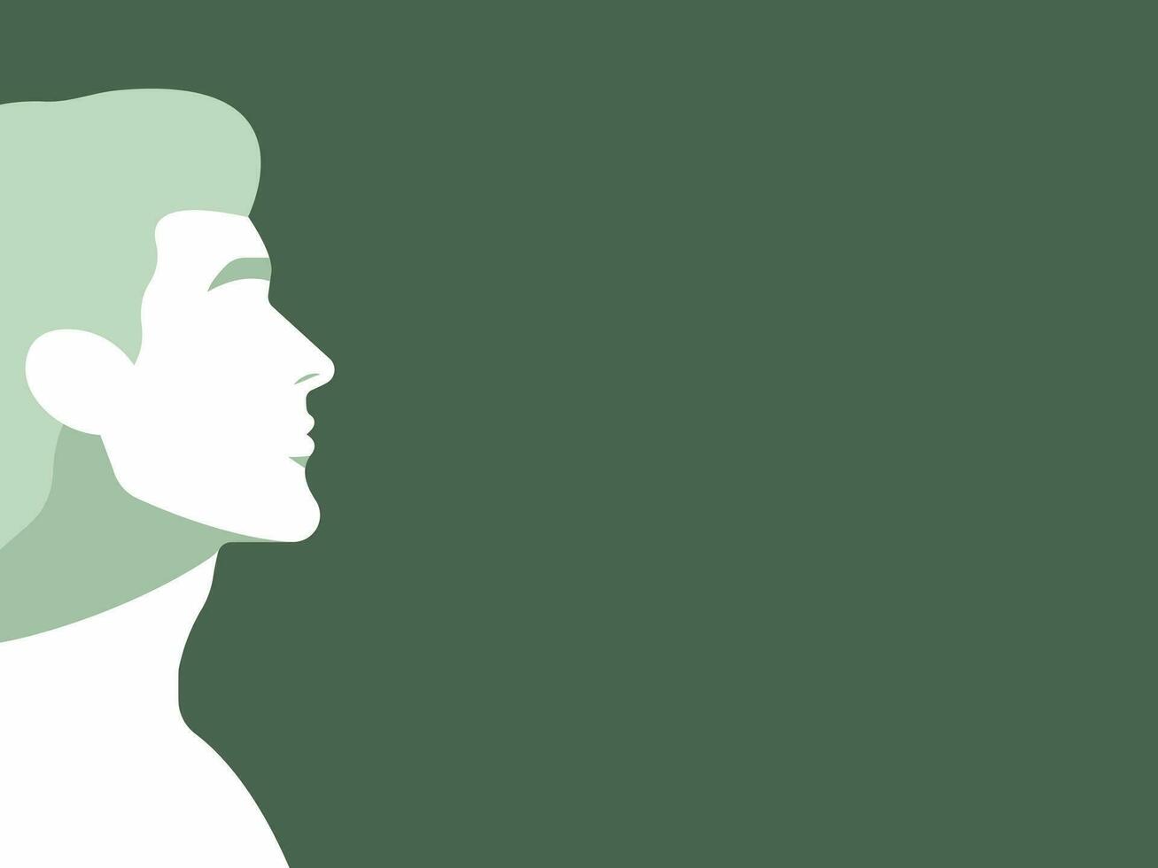 Young man side view head silhouette portrait. Plane green background. Unrecognizable  male person  profile template. vector