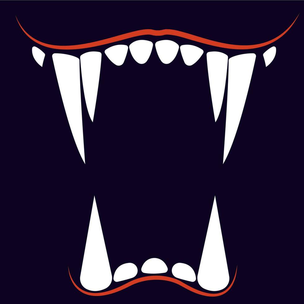 Mad fang smile grin on dark background. vector