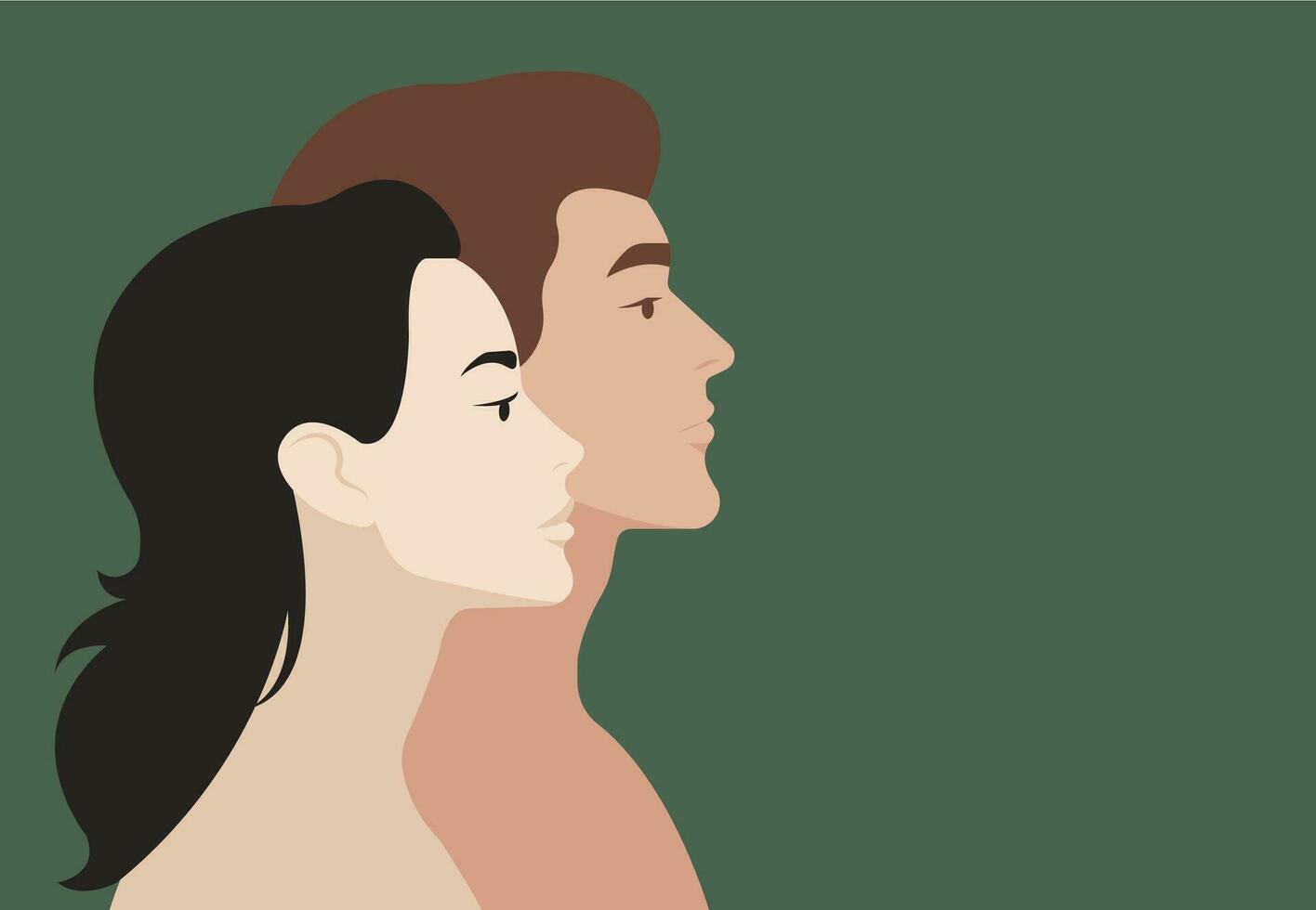 Young man and woman profile portraits. Side view human head and shoulder silhouettes. vector