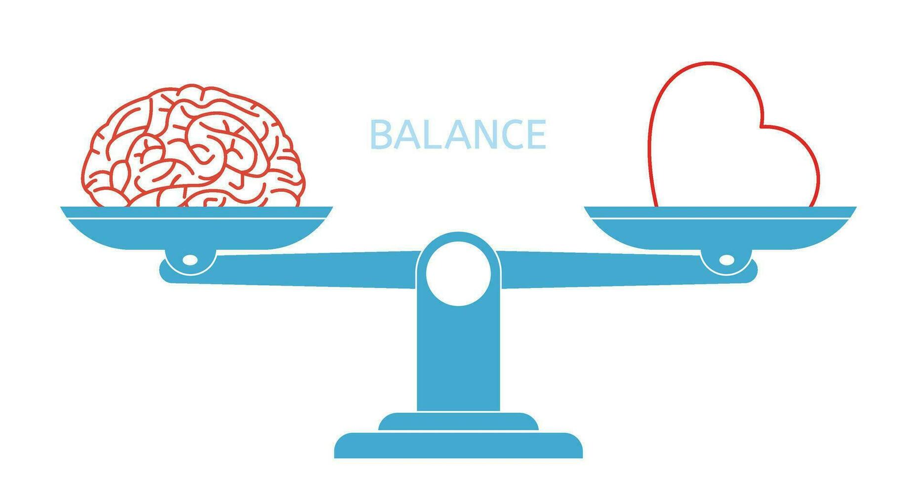 Stylized vector heart versus brain scales. Balance of mind and feeling.  Horizontal composition.