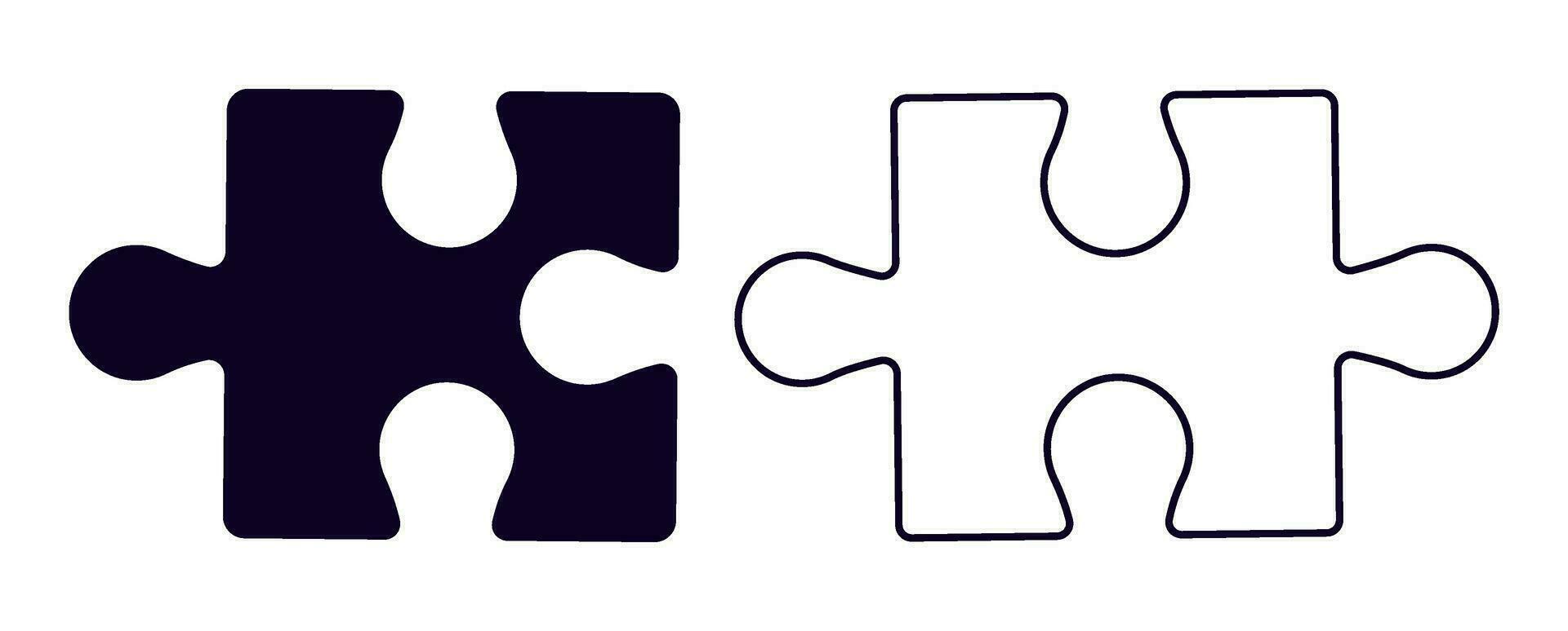 Two simple vector puzzle pieces. Black and white isolated jigsaw game puzzles.