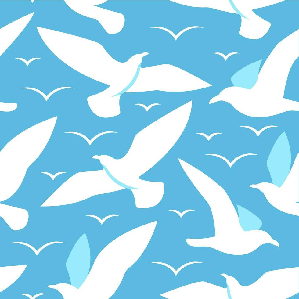 White flying seagulls seamless pattern. vector