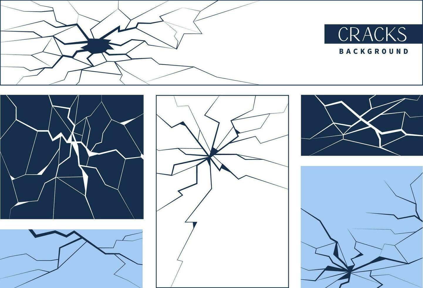 Vector ice, glass, earth,  crack banners set.