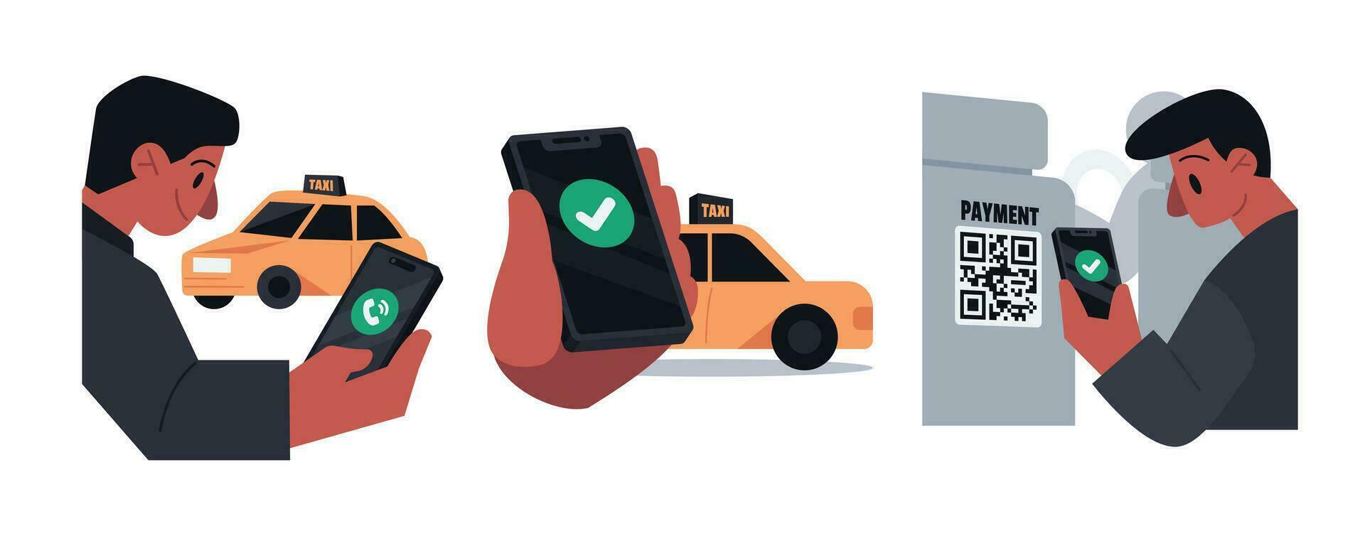 Taxi Payments Contactless Payment Vector Illustration Set