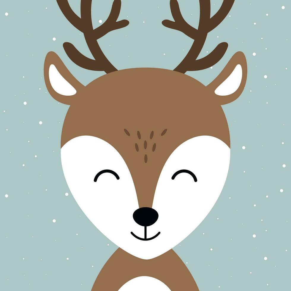 Christmas reindeer cute character vector snowy winter background