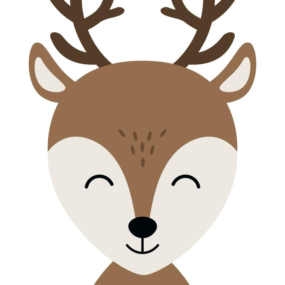 Christmas reindeer cute character smiling face white background vector