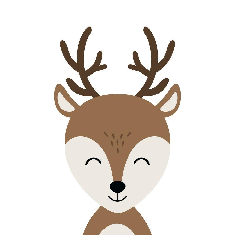 Christmas reindeer cute smile character vector isolated white background