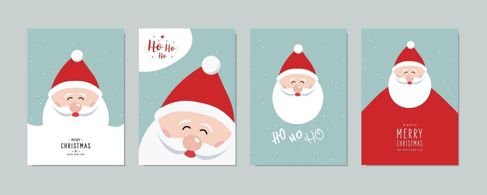 Navidad tarjeta colocar. alegre Navidad y contento saludo deseos linda Papa Noel claus letras vector. vector