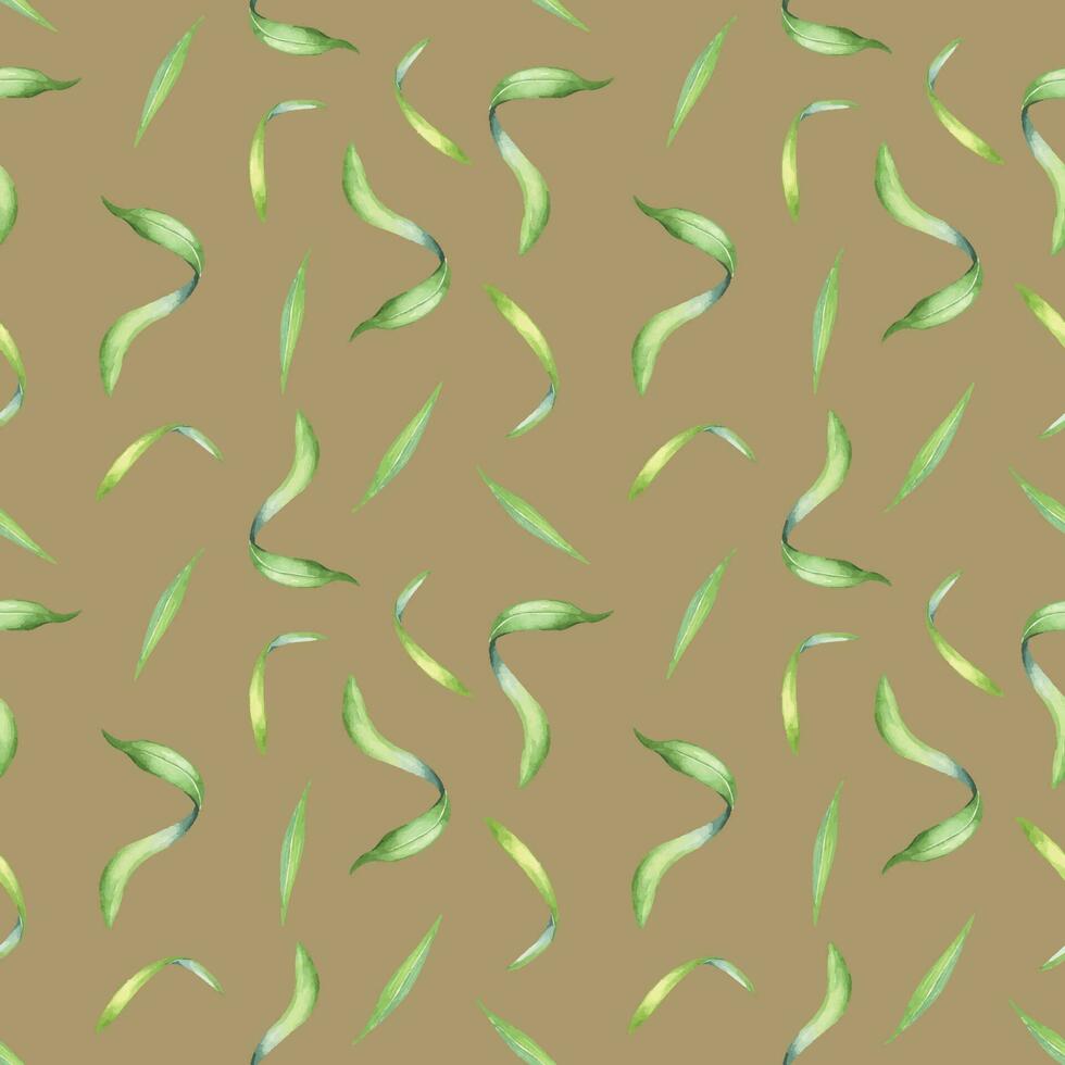 Palm leaves of acai tree watercolor seamless pattern isolated on beige. Green brunch of tropical palm, exotic leaf hand drawn. Design element for wrapping, packaging, textile, background, paper vector