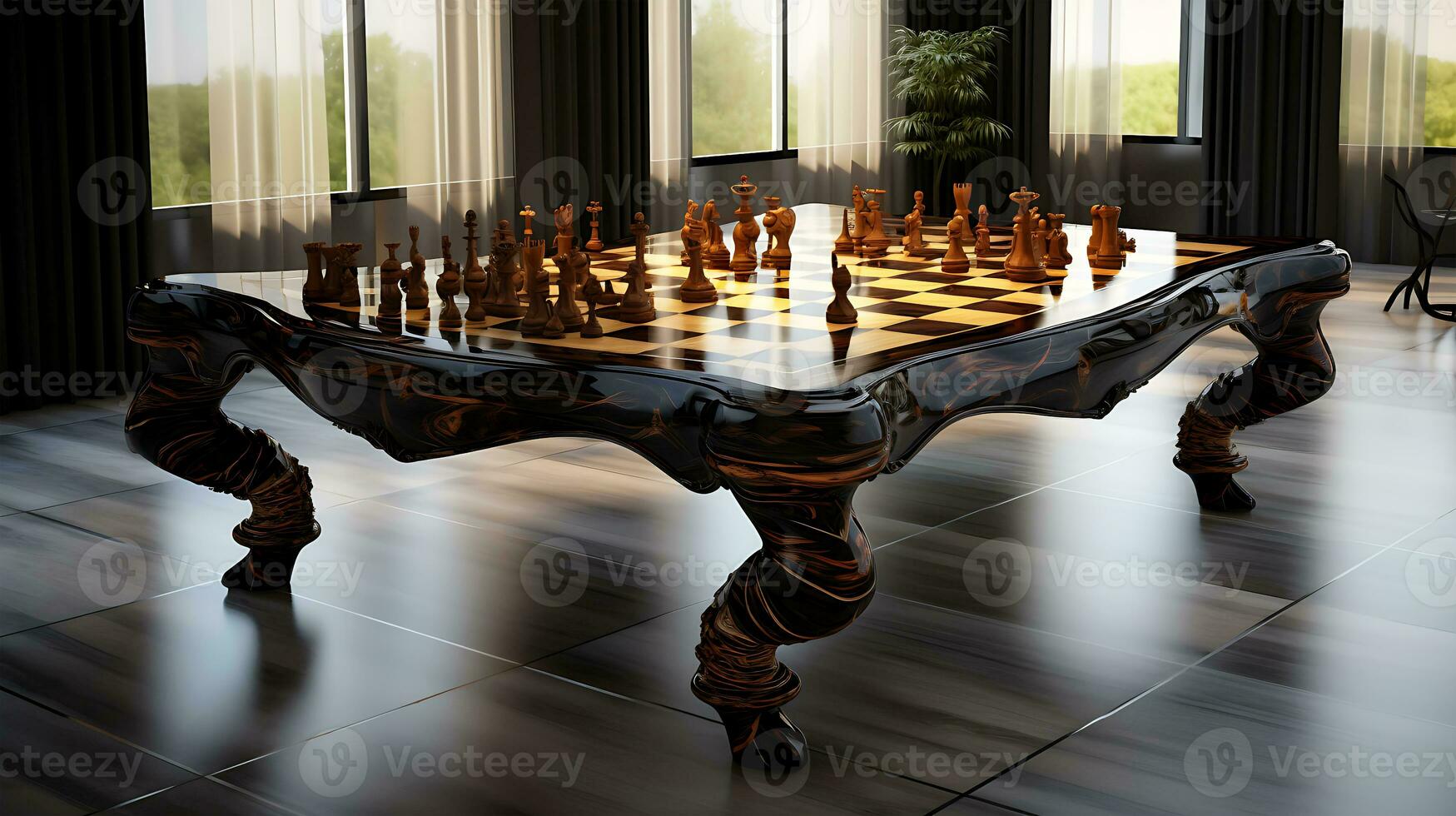 AI generated Beautiful scene design of playing chess on a table photo