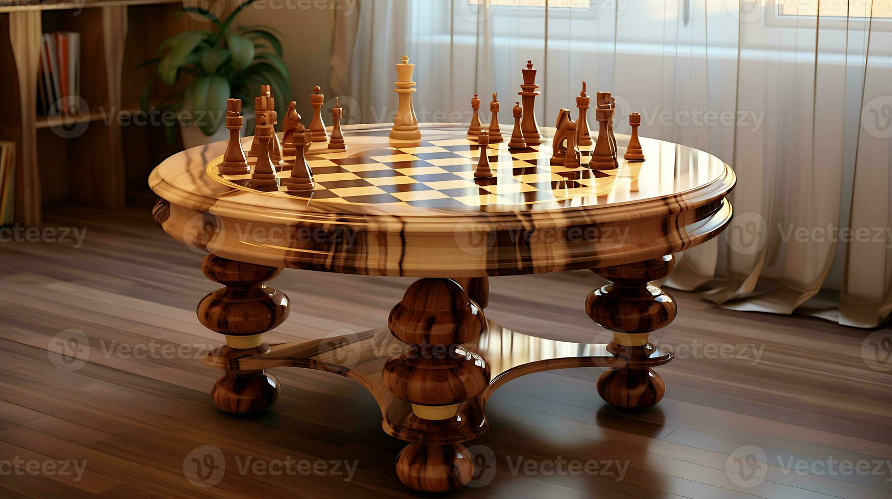 AI generated Beautiful scene design of playing chess on a table photo