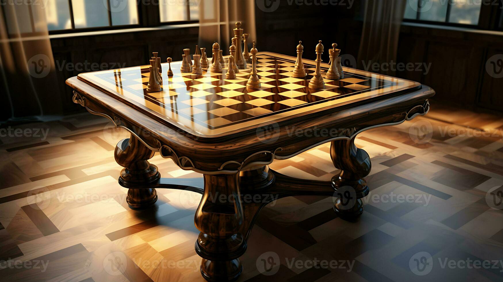 AI generated Beautiful scene design of playing chess on a table photo