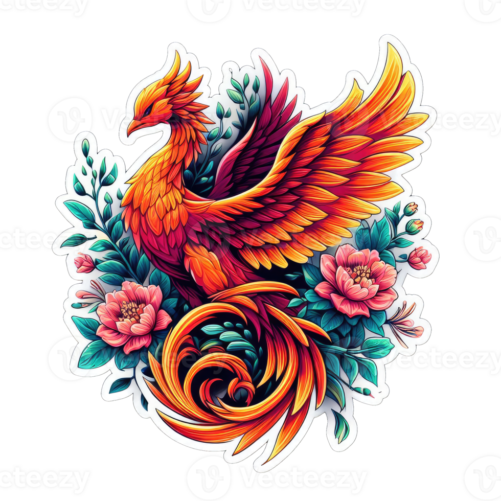 AI generated Phoenix Rising in Flames, Sticker png