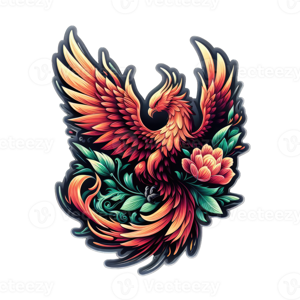 AI generated Phoenix Rising in Flames, Sticker png