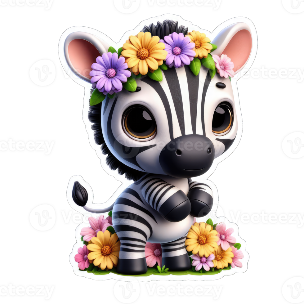 floral abraço com desenho animado zebra, adesivo png