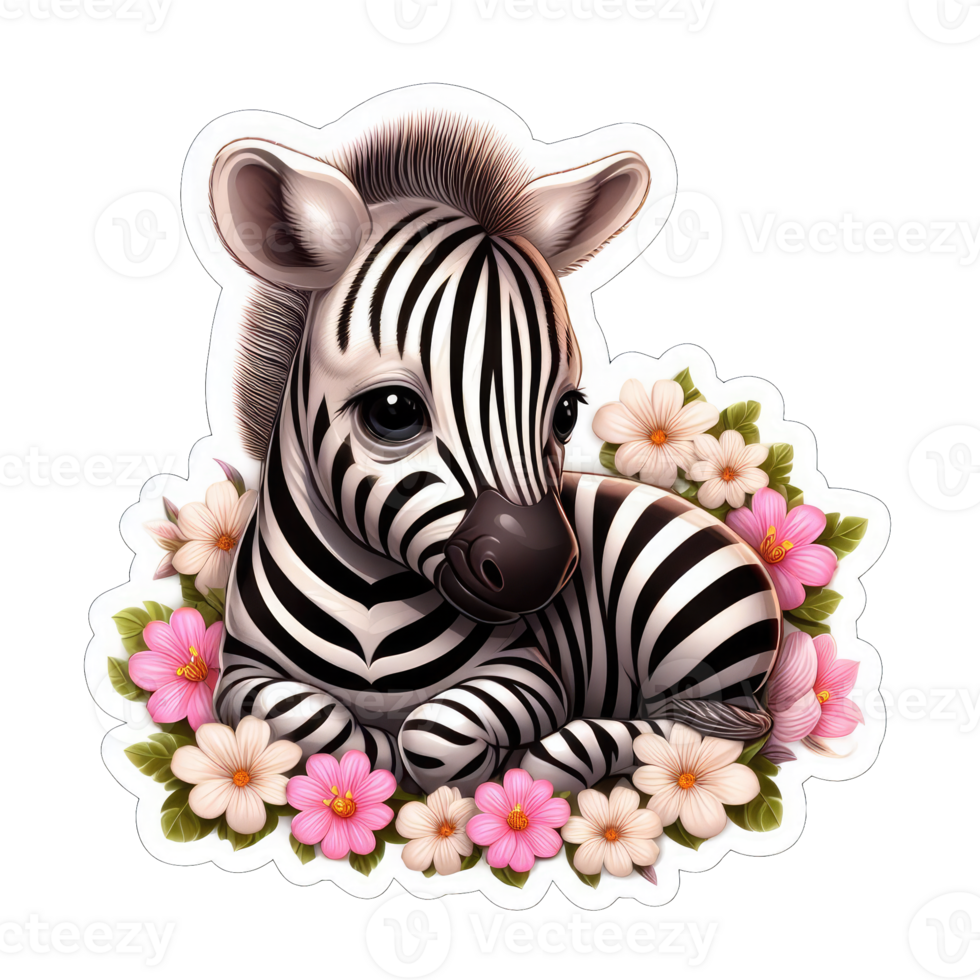 floral abraço com desenho animado zebra, adesivo png