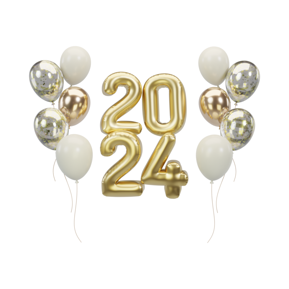 2024 new year balloons gold 27765223 PNG