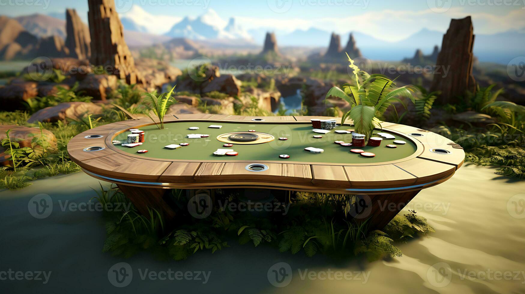 AI generated View of a Beautiful casino game table and some chips photo