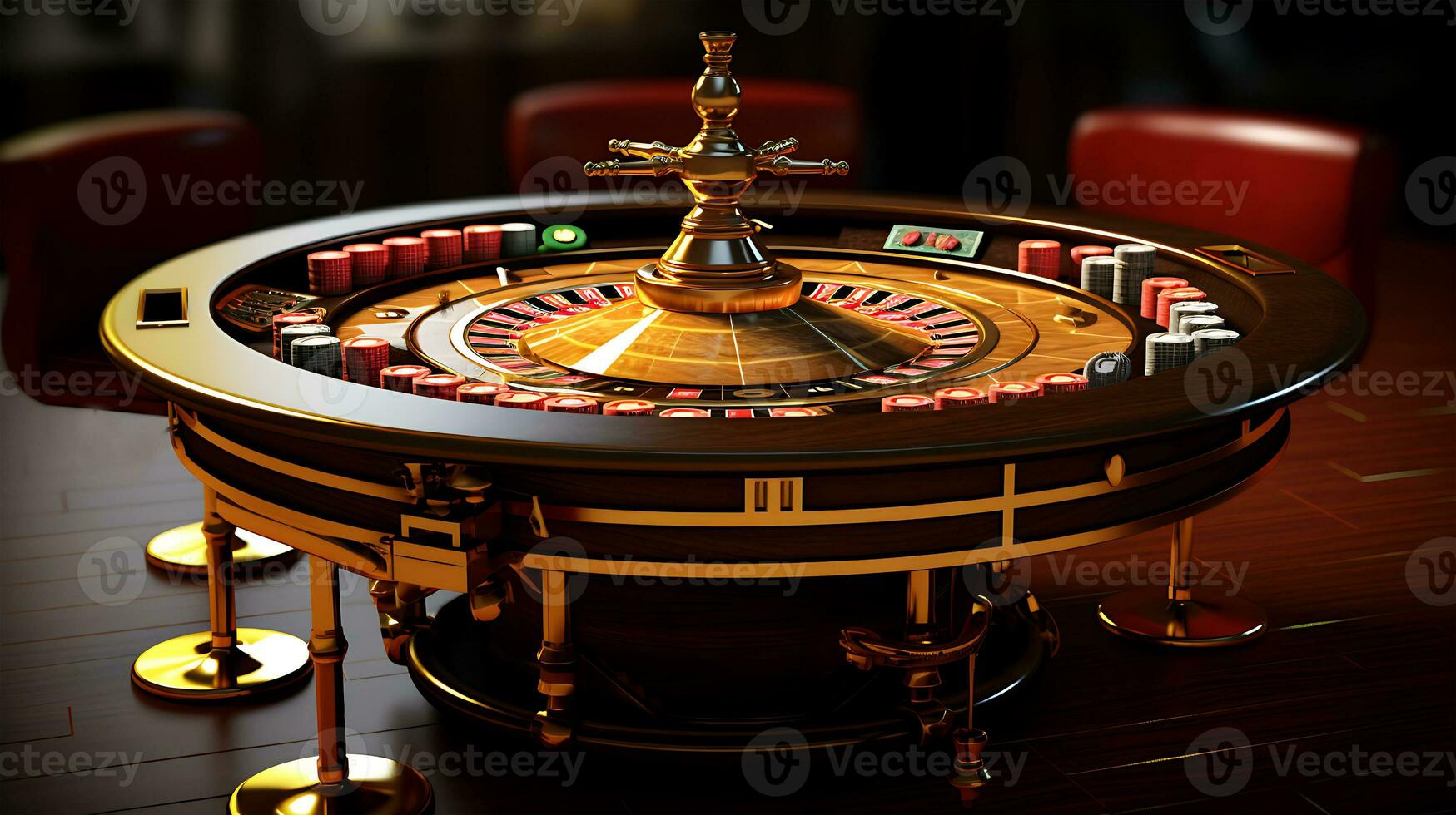 AI generated View of a Beautiful casino game table and some chips photo