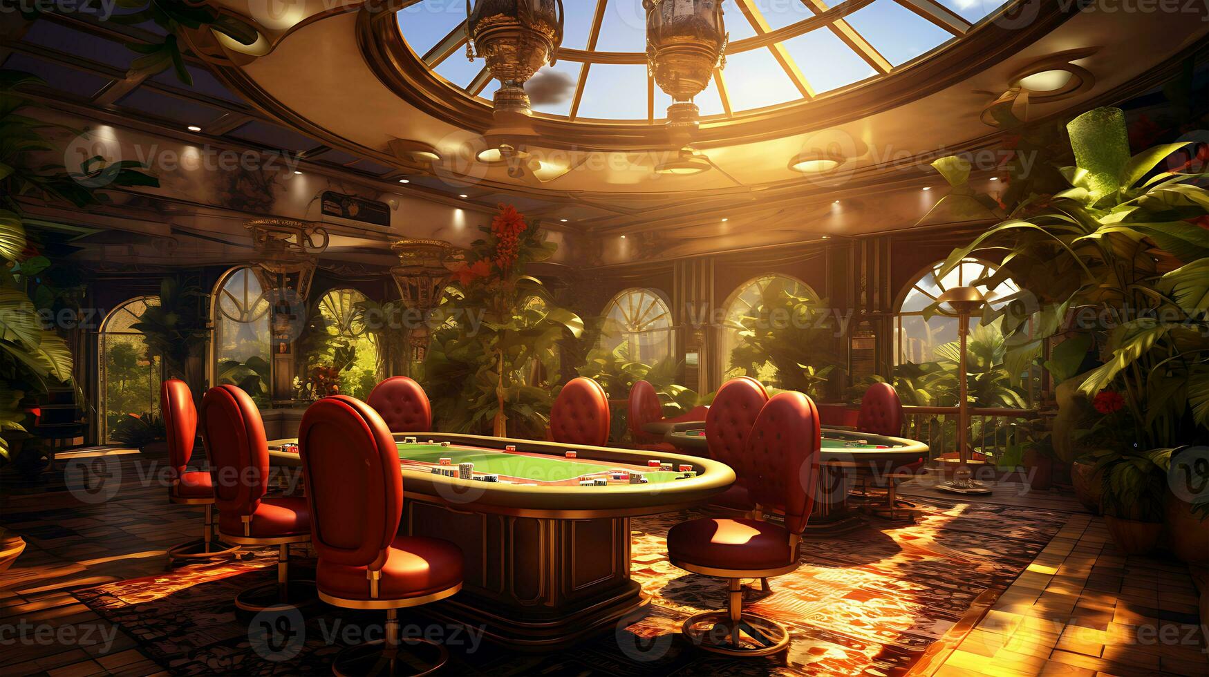 AI generated View of a Beautiful casino game table and some chips photo