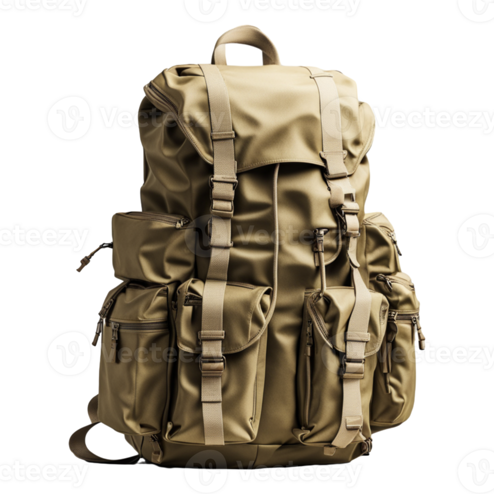 AI generated Khaki Tourist Backpack Isolated on Transparent Background png