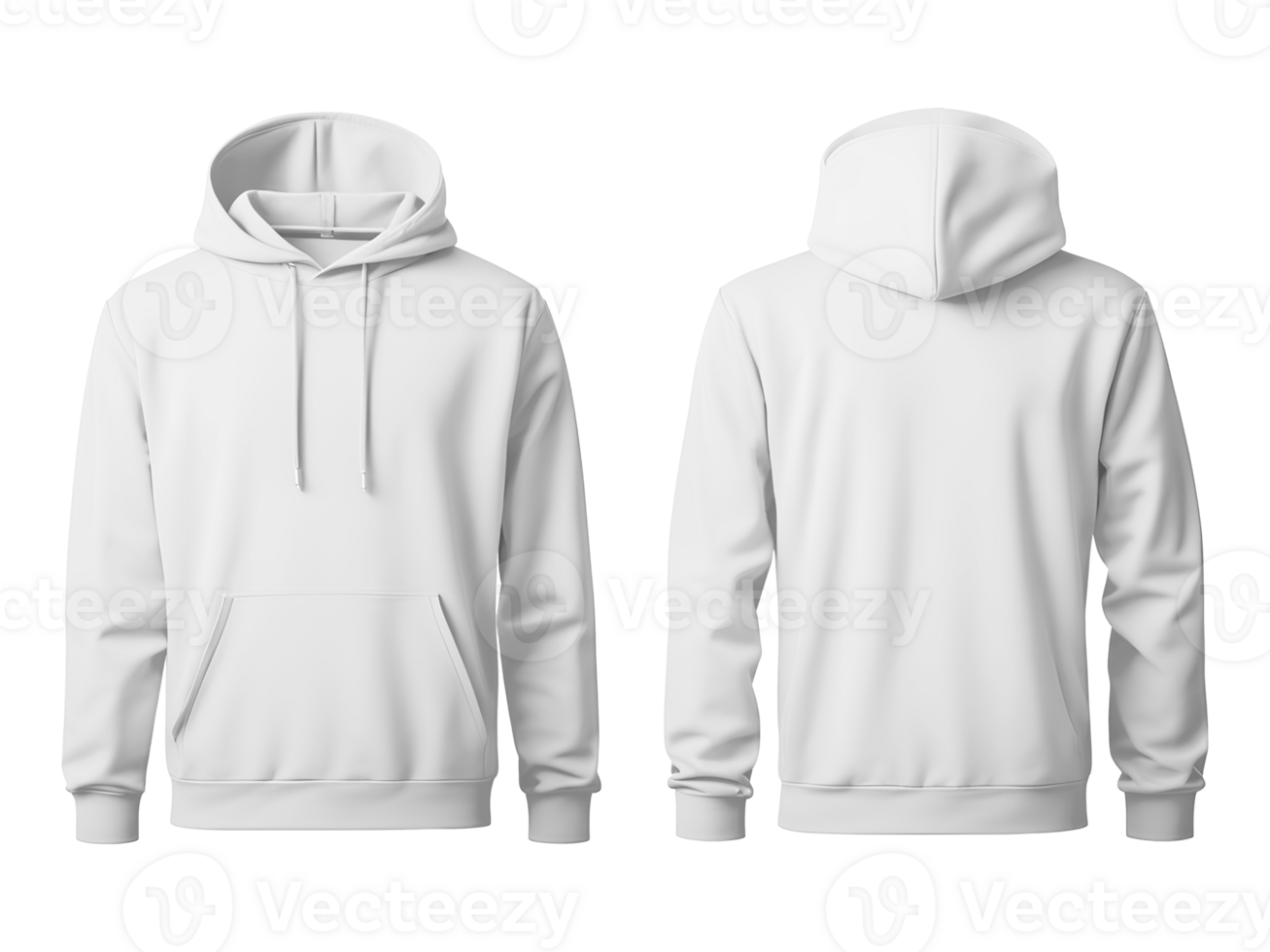 AI generated Blank White Hoodie Front and Back View Mockup Isolated on Transparent Background png