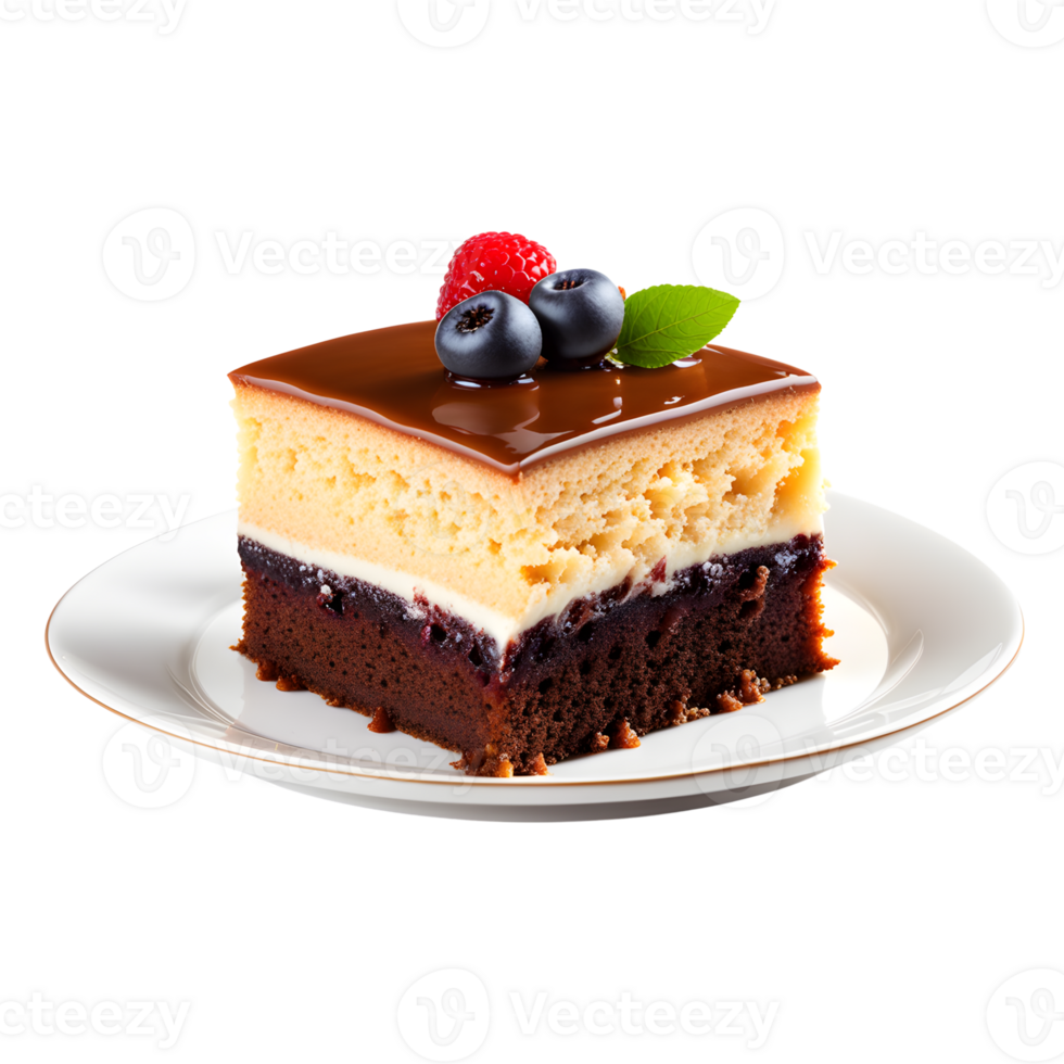 AI generated Cake on Plate Isolated on Transparent Background png