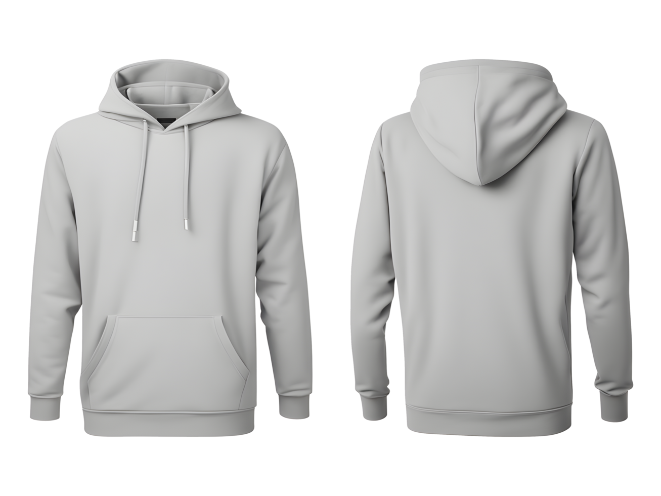 AI generated Blank Grey Hoodie Front and Back View Mockup Isolated on Transparent Background png