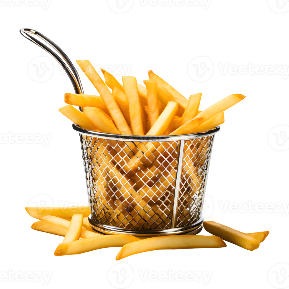 AI generated French Fries in Wire Basket Isolated on Transparent Background png