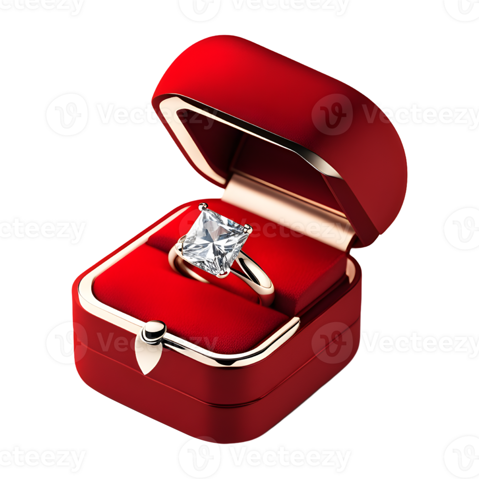 AI generated Engagement Ring in Red Box Isolated on Transparent Background png