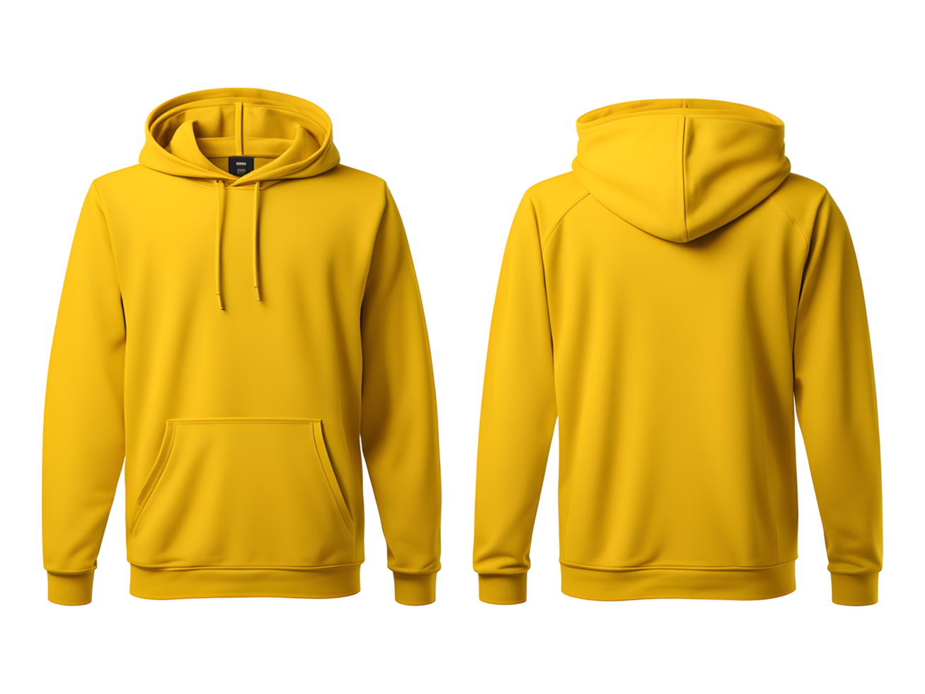 AI generated Blank Yellow Hoodie Front and Back View Mockup Isolated on Transparent Background png