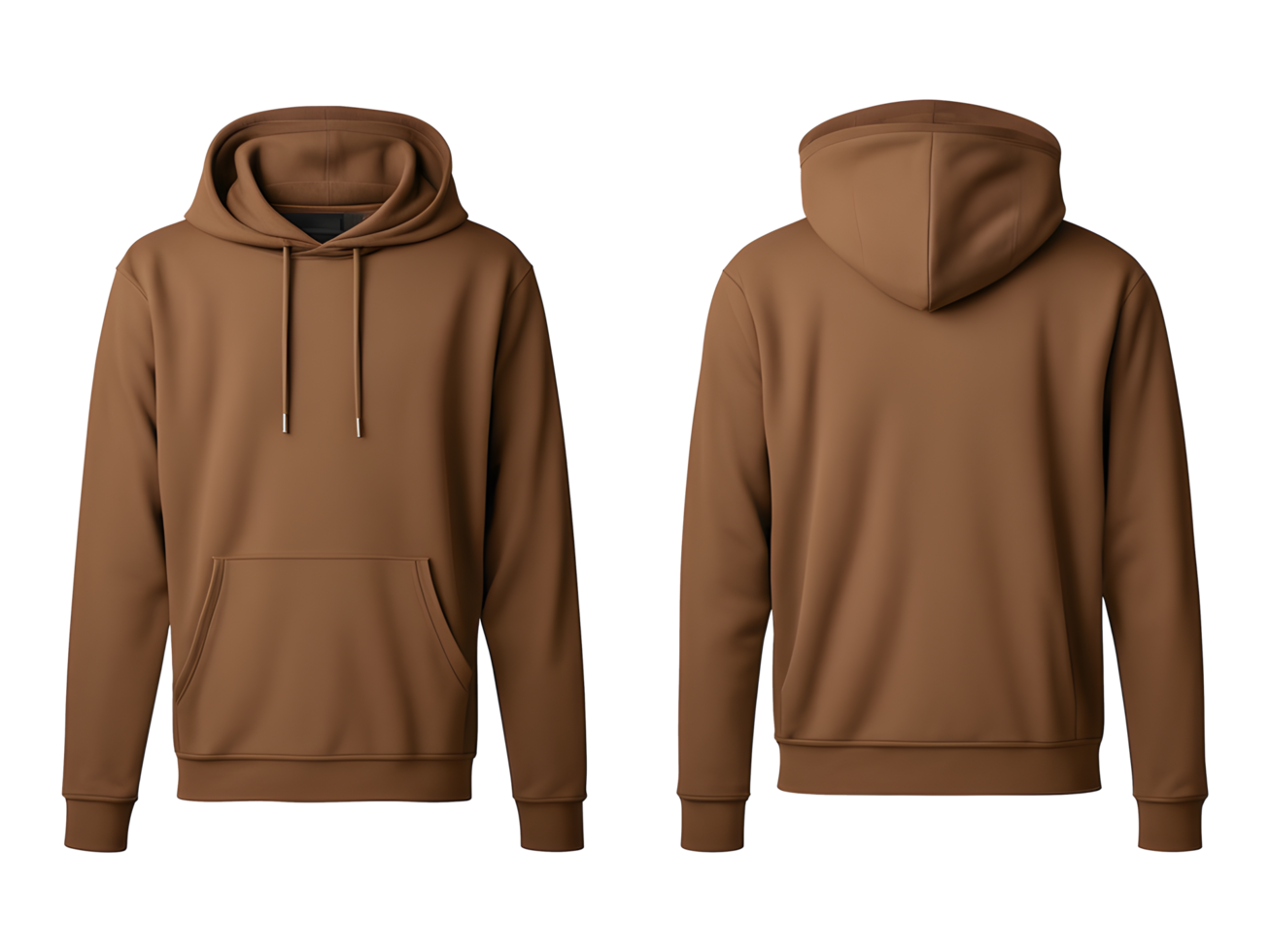 AI generated Blank Brown Hoodie Front and Back View Mockup Isolated on Transparent Background png