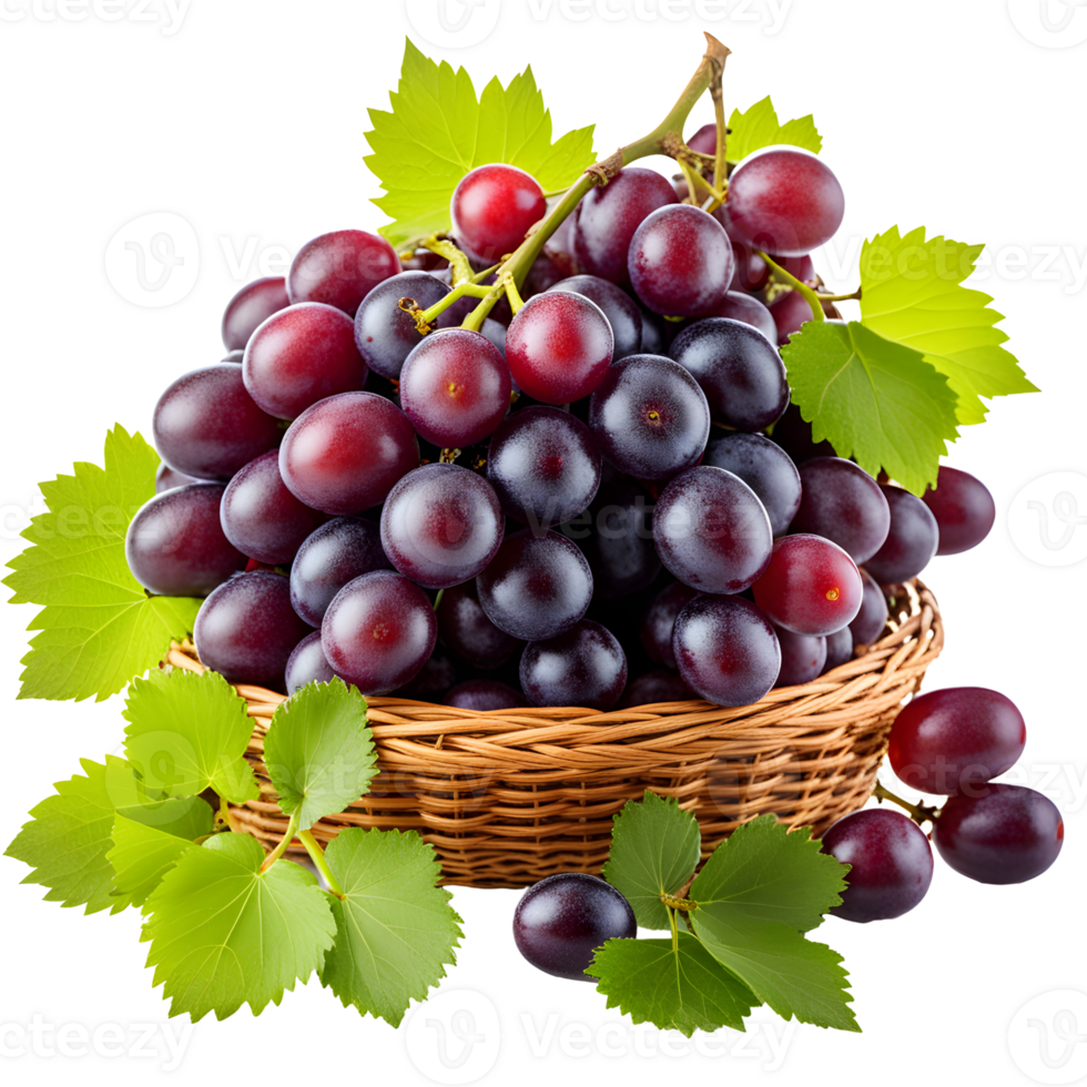 AI generated Grapes in a Basket Isolated on Transparent Background png