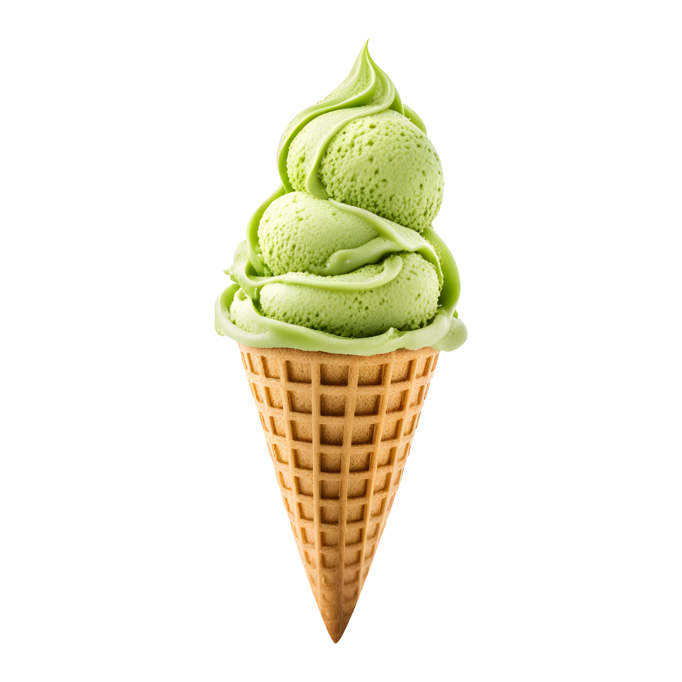 ai generado verde hielo crema cono aislado en transparente antecedentes png