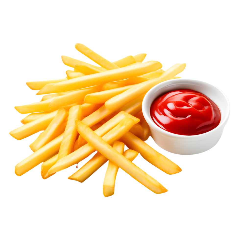 ai generado francés papas fritas con salsa de tomate aislado en transparente antecedentes png