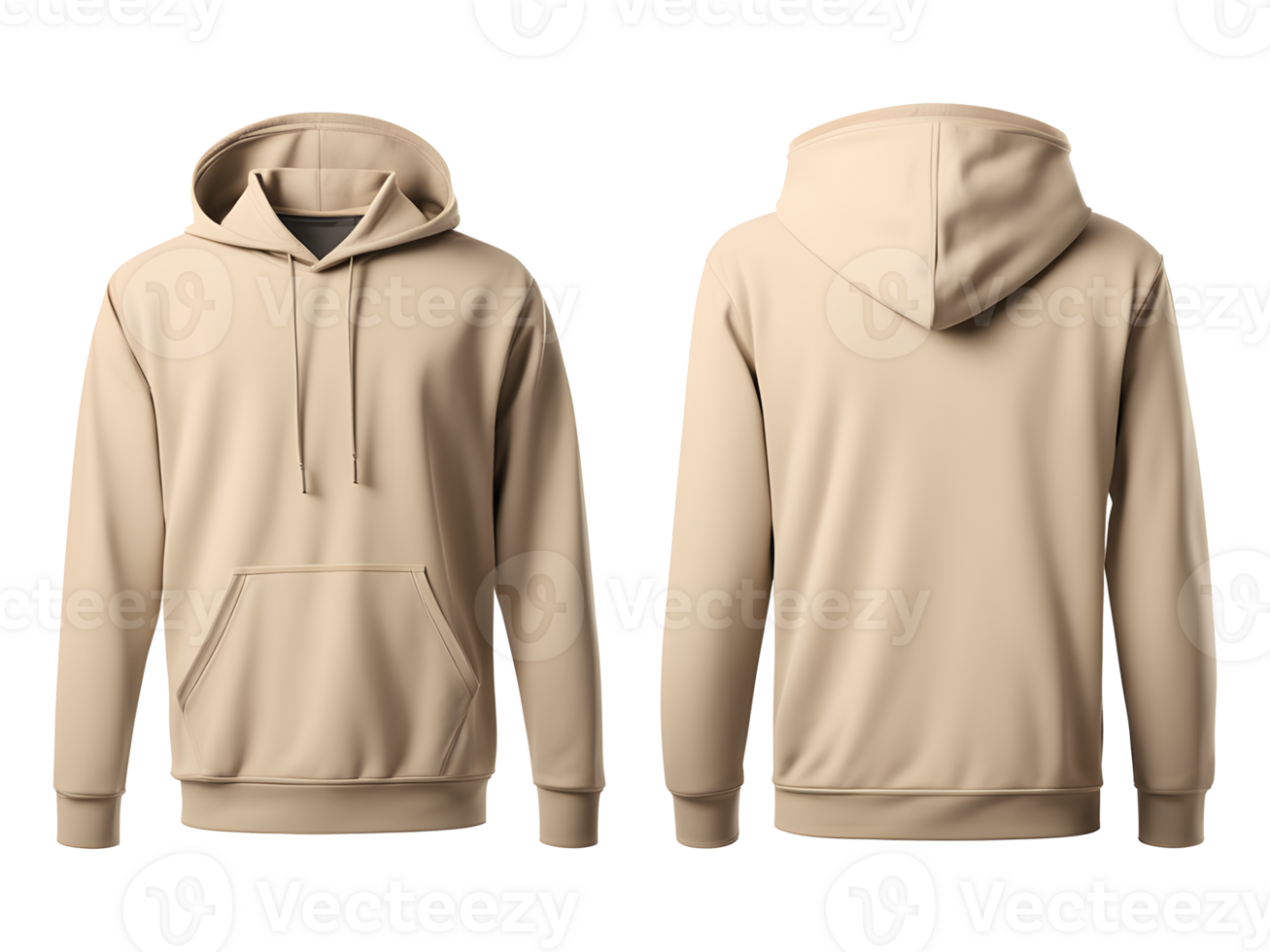AI generated Blank Beige Hoodie Front and Back View Mockup Isolated on Transparent Background png